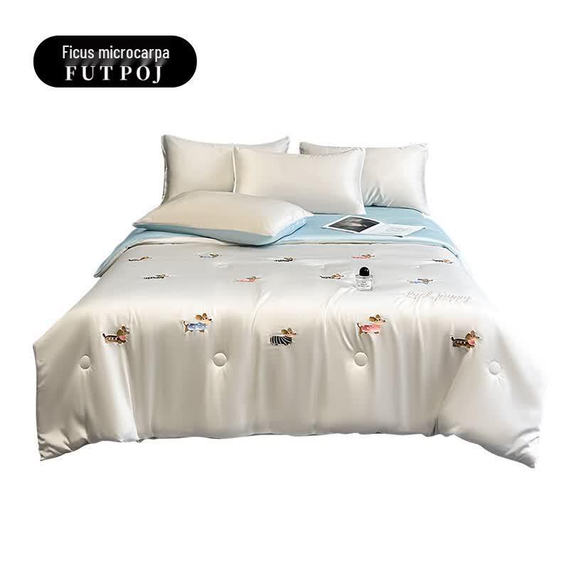 Frychelor Peron Washed Ice Silk Fun Dog Summer Quilt Set