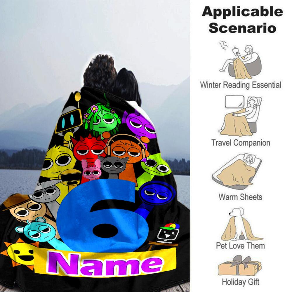 Customiz Name Personality Sprunki Themed Blanket Soft &Warm Sofa Office Bed Travel Lunch Break Blanket, Gift Suitable All Seasons