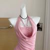 L3326# Women's Double-Layer Halter Cowl Neck Cami - 2025 Summer Backless Strapless Design