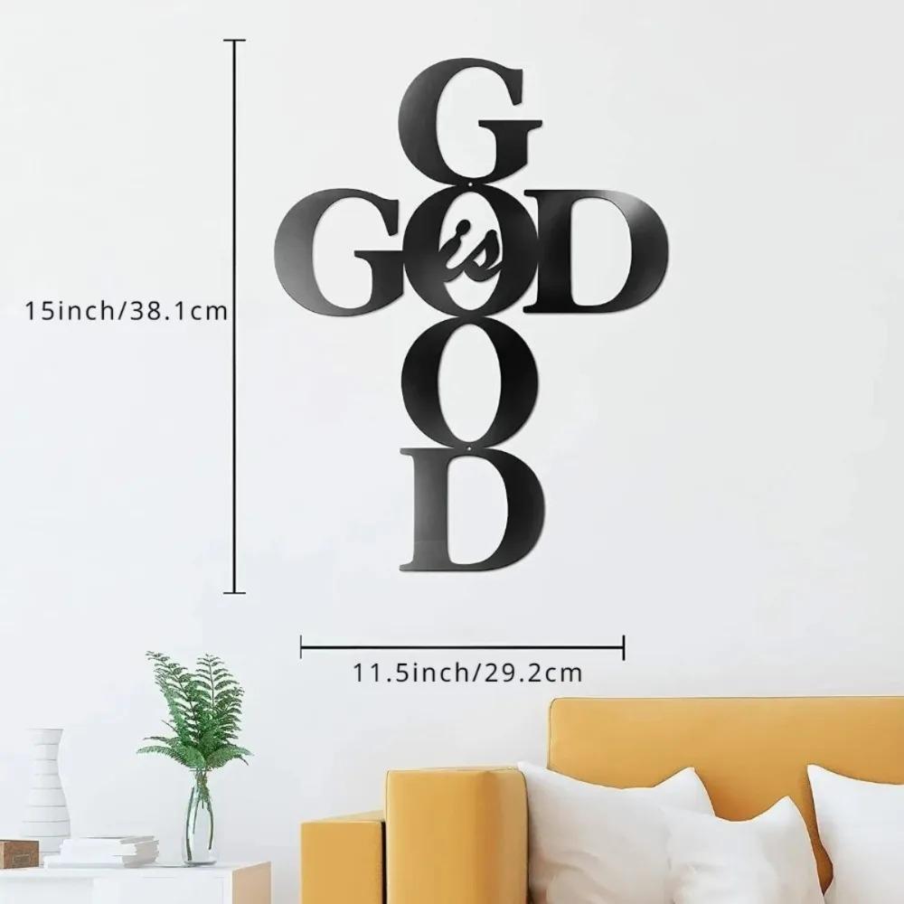 1 Stück Schwarzes Metallkreuz Gott ist gut Schild Wanddeko Religiöse Küchendeko für Wohnzimmer Schlafzimmer Arbeitszimmer Veranda Dekoration