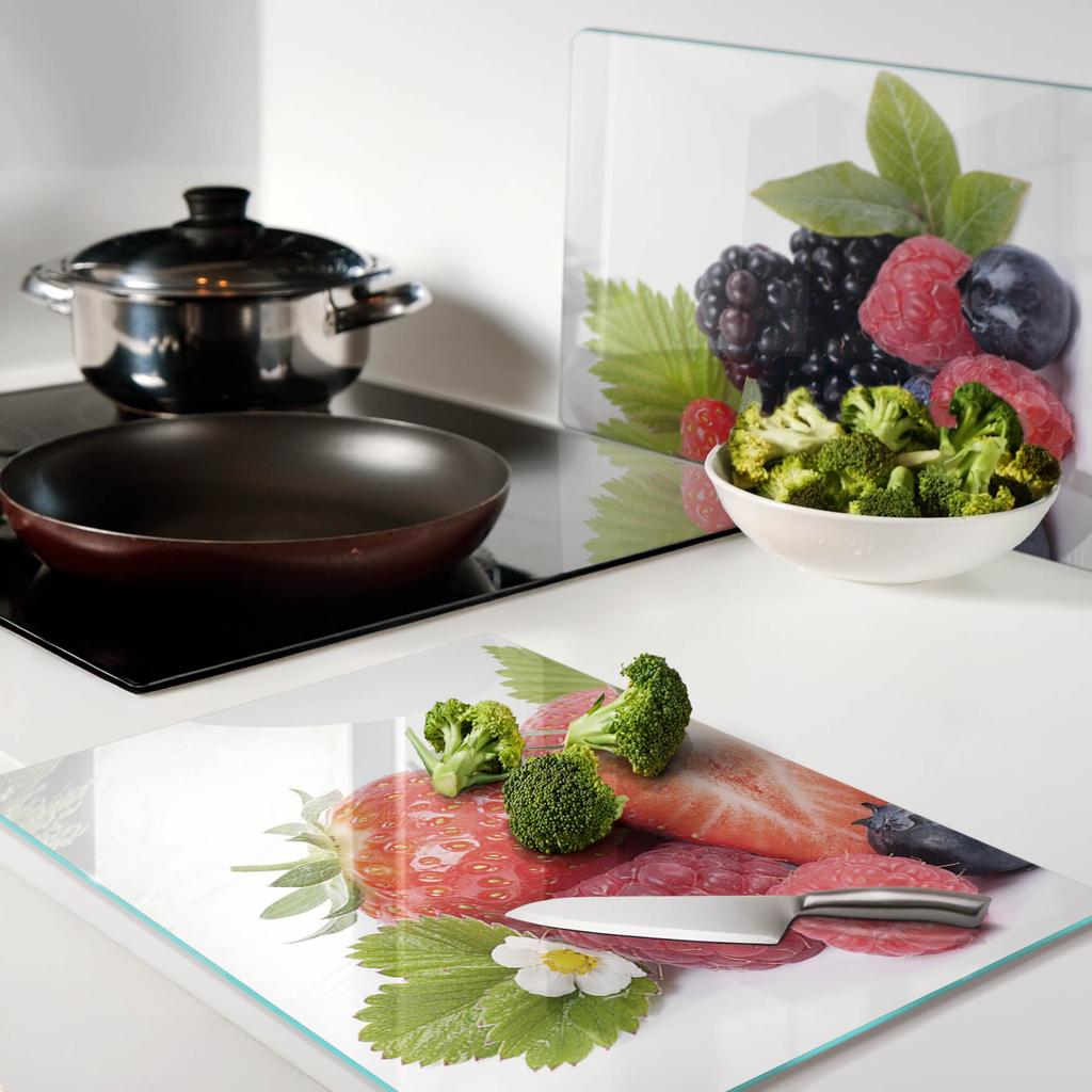 Set of Two Decorative Glass Kitchen Boards Forest Fruits 2x40x52 cm