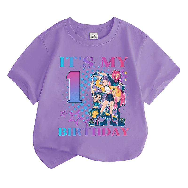 Boys' and Girls' Fashionable Birthday Themed Printed Round-Neck Short-Sleeve T-Shirts Summer Children's Loose-Fit Casual Tops