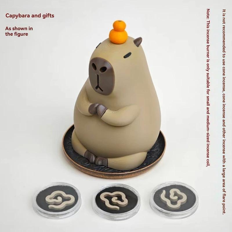 Meditation Incense Burner Capybara Mosquito Coil Holder with Tray Ornaments for Small Medium-sized Pan Incense, Home Decoration