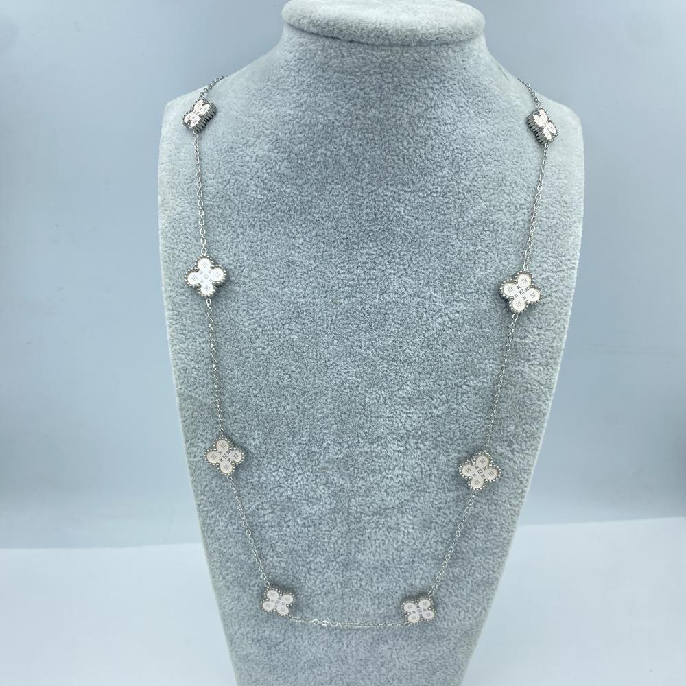 13MM Titanium Steel Necklace 60+5CM 10 Flower Double Sided Star Pattern Shell Lucky Four Leaf Clover Necklace