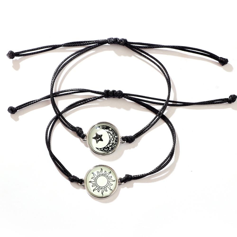 Romantische leuchtende Sonne-Mond-Paar-Armbänder für Frauen und Männer, handgefertigt, geflochtenes Seil, passendes Armband, Schmuckgeschenke zum Valentinstag