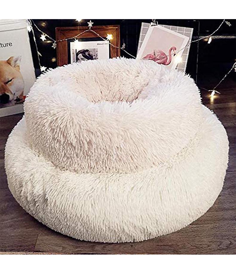 Warm Long Plush Pet Bed Round Winter Cat Bed Dog Bed Removable Washable Pet Supplies