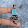 Square Natural Blue Chalcedony Copper Electroformed Handcrafted Pendant Jewelry VP-45