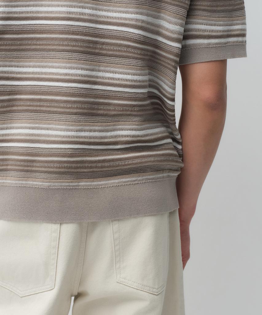 MUSINSA STANDARD Multi-Stripe Short-Sleeve Knit [Mushroom]