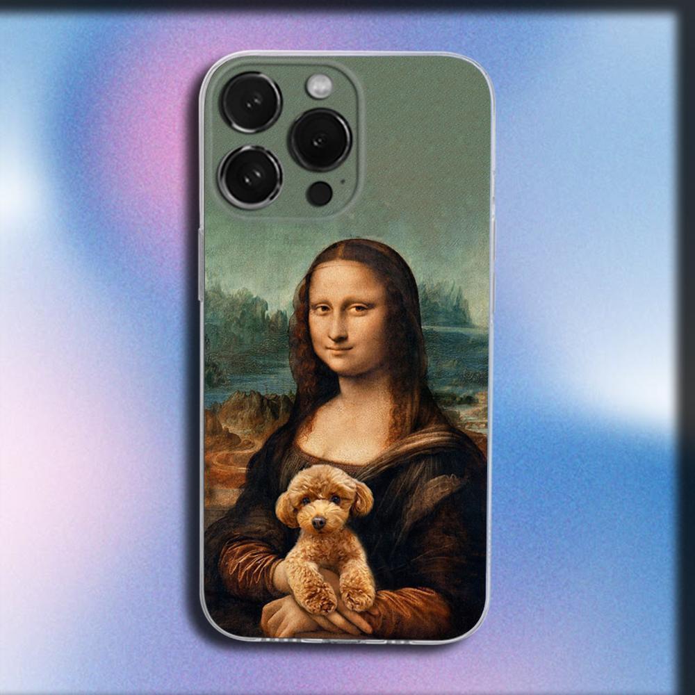 Mona Lisa Pat Dog Art Phone Case For iPhone 16,15,14,13,12,11 Plus,Pro,Max,XR,XS,X,Plus,SE,Mini Transparent Soft Cover