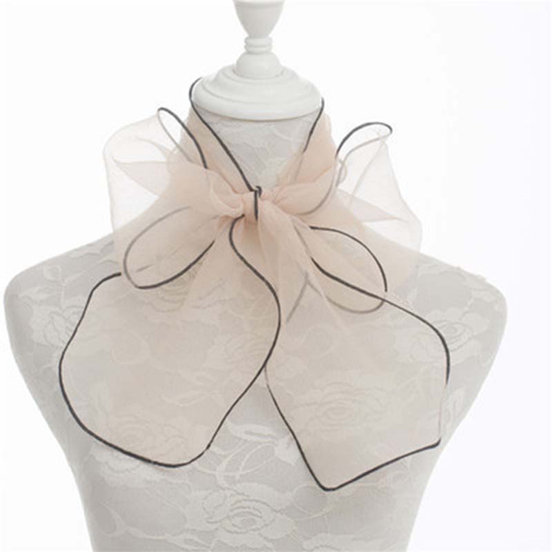 Korean Female Organza Transparent Bow Long Narrow Neck Guard Silk Scarf  Summer Thin Gauze Sunscreen Shawl Scarves Headscarf P32