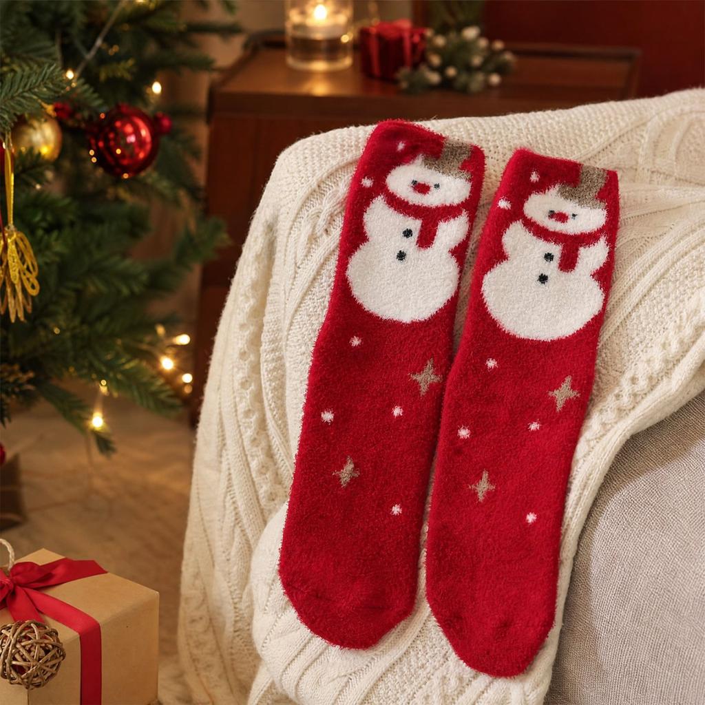 Women's Christmas Plush Mid-Calf Sleep Socks Soft Cozy Winter Warm Socks for