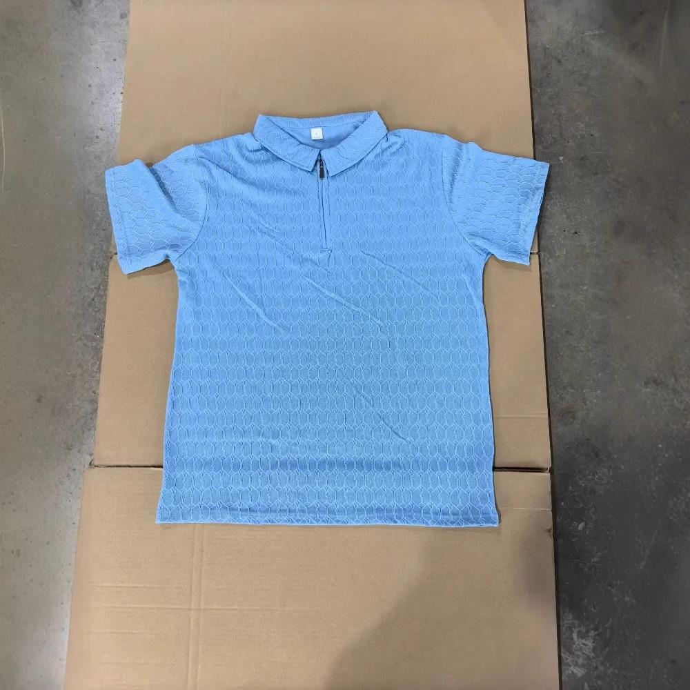 Men's Casual Polo Shirt with Zip, Short-sleeved, Loose-fit, Plain-coloured, Versatile T-shirt