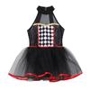 Kids Girls Halloween Doll Clown Costume Halter Neck Checkerboard Sequins Tutu Dress Dancewear Fancy Dress Up Costume