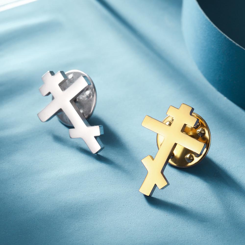 Dawapara Stainless Steel Orthodox Cross Women's Brooches Lapel Pin Religious Christian New Year Gift Minimalism Jewelry