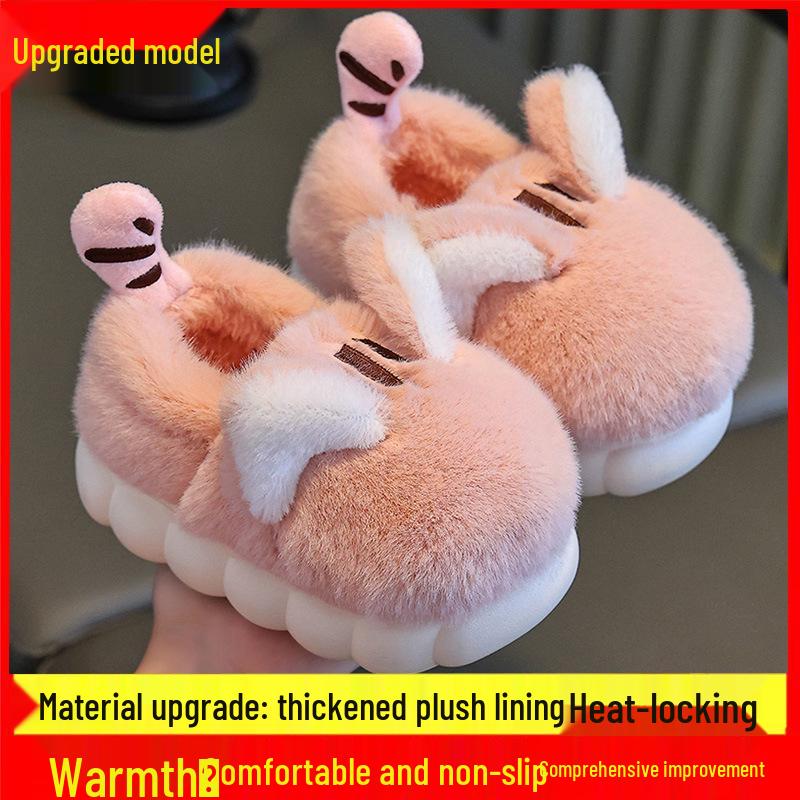 Cartoon Fleece-Lined Non-Slip Kids' Cotton Fur Slippers with Thick Soles