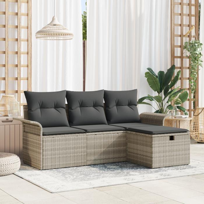 VidaXL Ensemble de canapé de jardin 4 pièces avec coussins en poly rotin gris clair 3358851