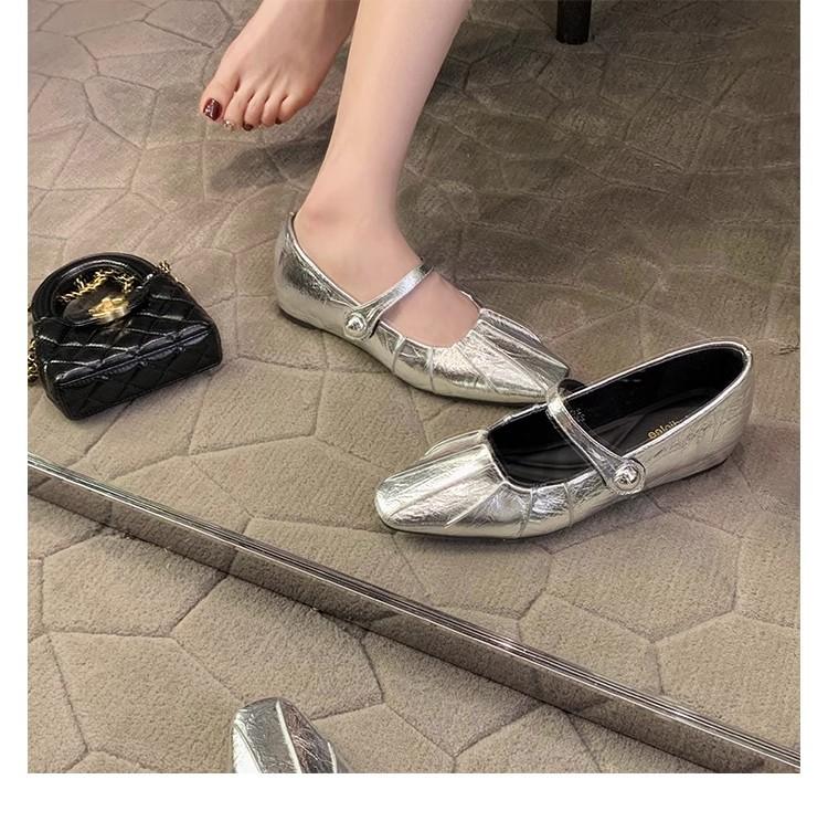Square Head Pleated Word with Light Mouth Mary Jane Bag Head Half Slippers