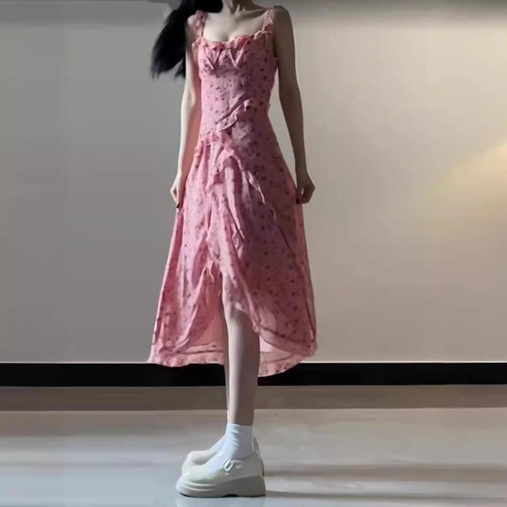 Summer 2024 Slim Waist French Floral Ruffle Dress