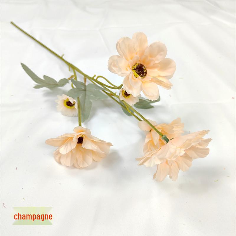 Artificial Daisy Sunflower Zinnia Floral Arrangement - 6-Head Branch for Home and Wedding Decor
