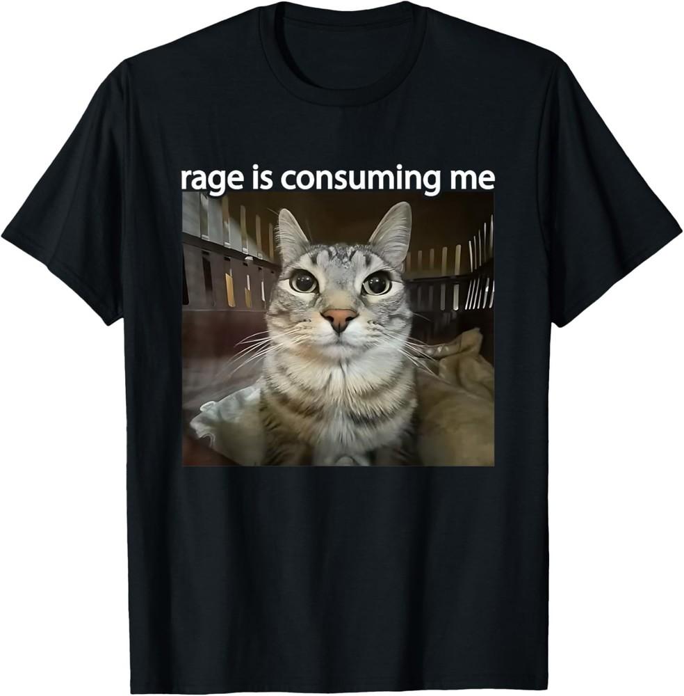 

Rage Is Consuming Me Funny Silly Staring Cat Meme T-Shirt unisex T-Shirt 4XL