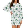 Rochie casual de modă pentru femei, cu imprimeu de Crăciun, cu gât rotund și mâneci lungi