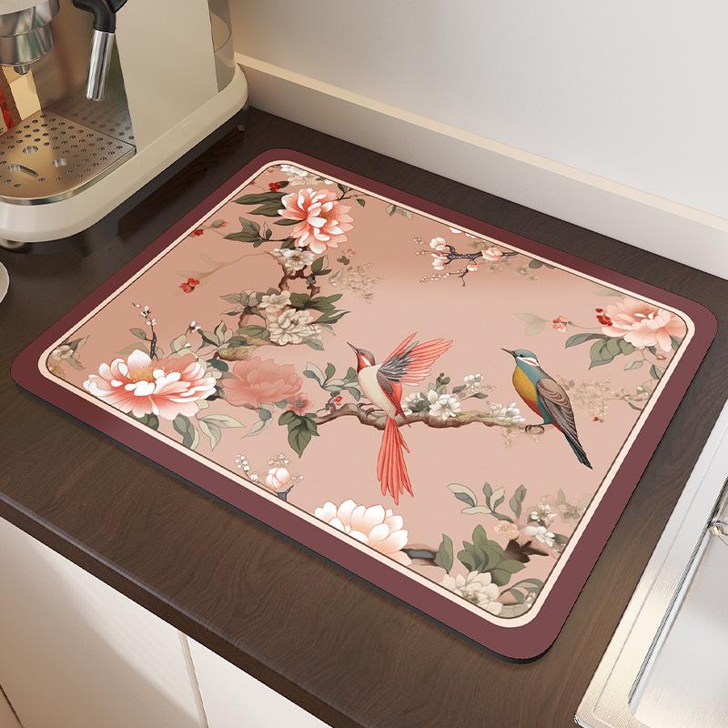 Chinese Style Kitchen Countertop Drain Mat Chinese Style Cup Mat Diatomaceous Earth Drying Mat Absorbent Mat Dry and Wash Free