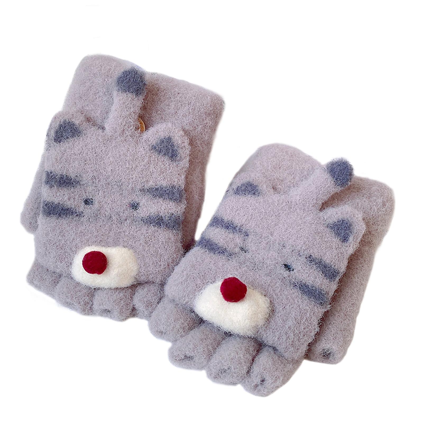 Cartoon Gloves Kids Plush Gloves Mitts kid Gloves Fingerless Knit Gloves Winter Cute Mittens Cute Children Gloves серый