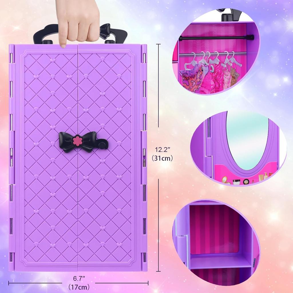 Girl Doll Clothes and Accessories Girl Doll Closet Wardrobe with Clothes, Dresses, Shoes and Other Girl Doll Stuff for 11.5 Inch Girl Doll Clothes as