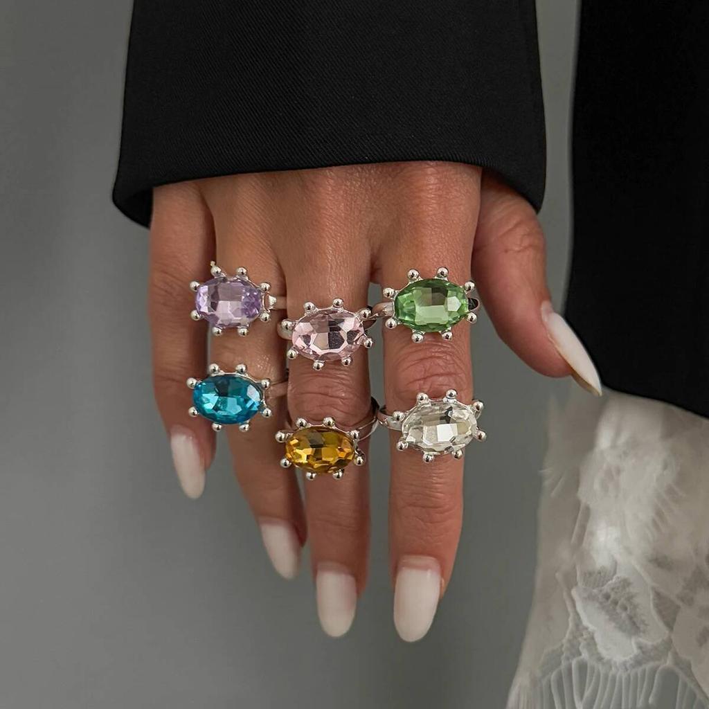 Salircon Exquisite Cute Colorful Rhinestone Adjustable Open Ring Lady Retro Acrylic Stackable Knuckle Ring Y2K Jewelry Accessory
