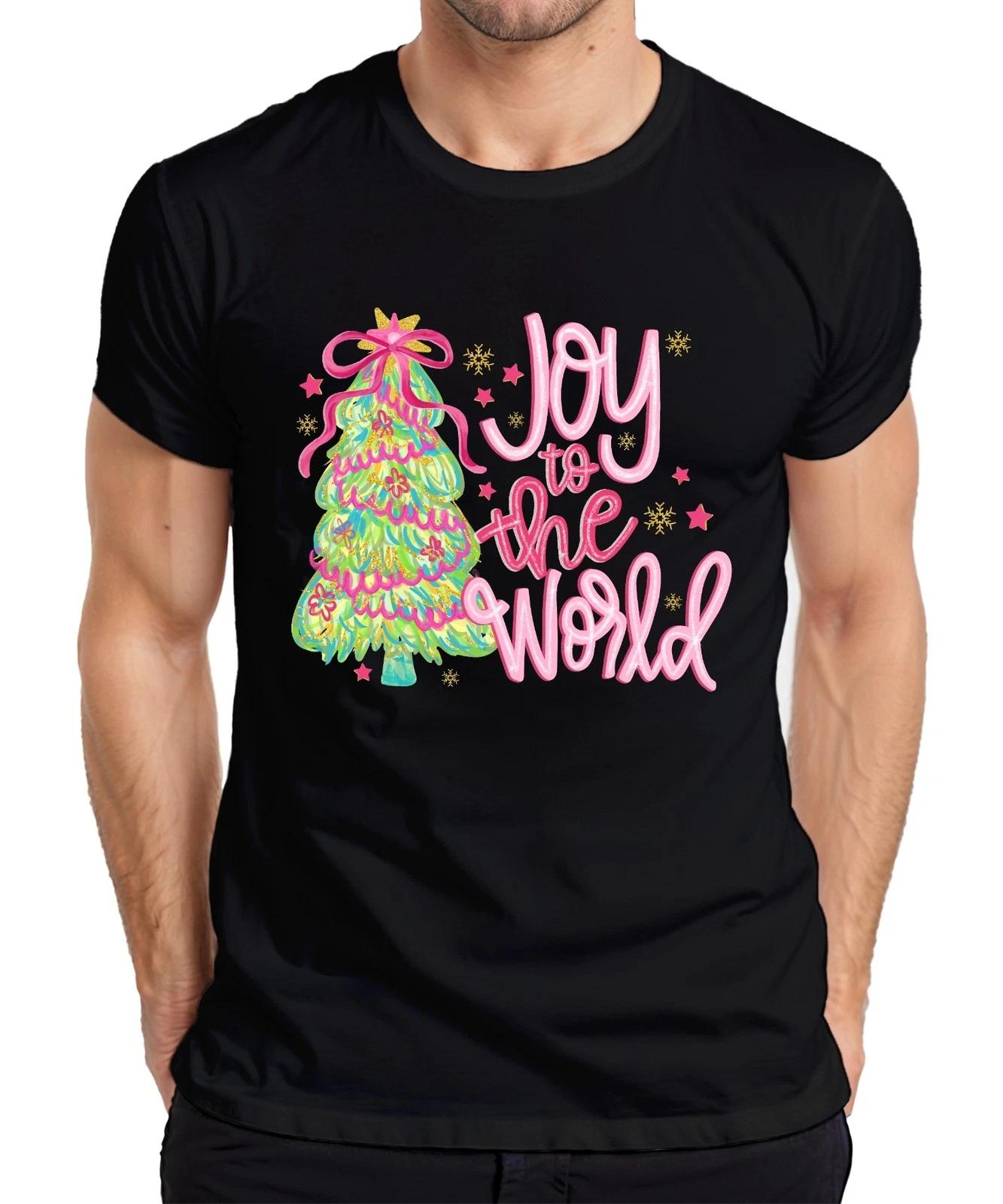 Joy to the World Weihnachtsbaum Weihnachten Geschenk Pink Glitzer Herren T-Shirt XXXL