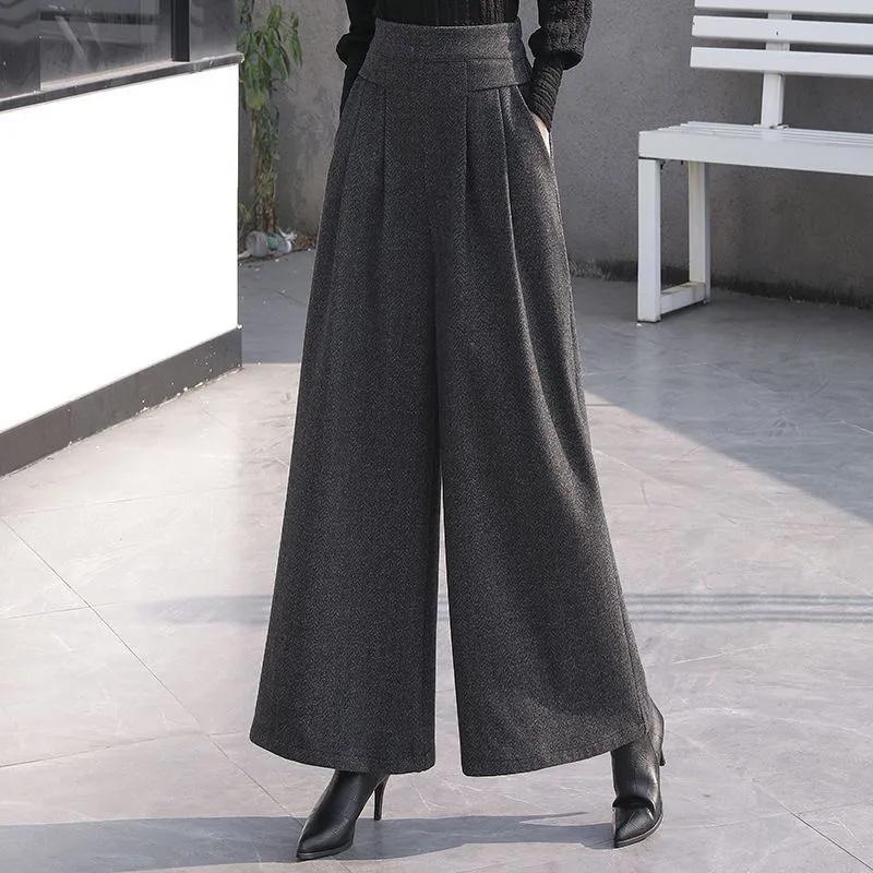 

Wool Wide-Leg Pants Women s Autumn High Waist Loose Padded Pantalones Cashmere Trousers Straight Pants Female M темно-сірий колір