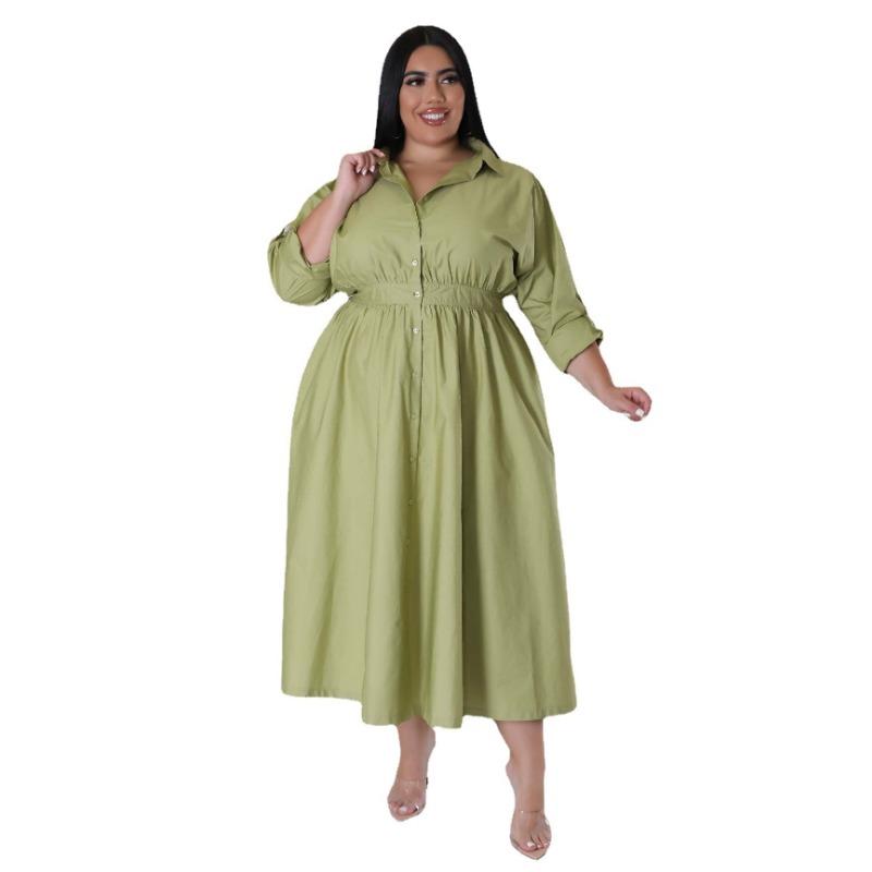 Платье-рубашка большого размера для женщин с длинным рукавом — фото 18
