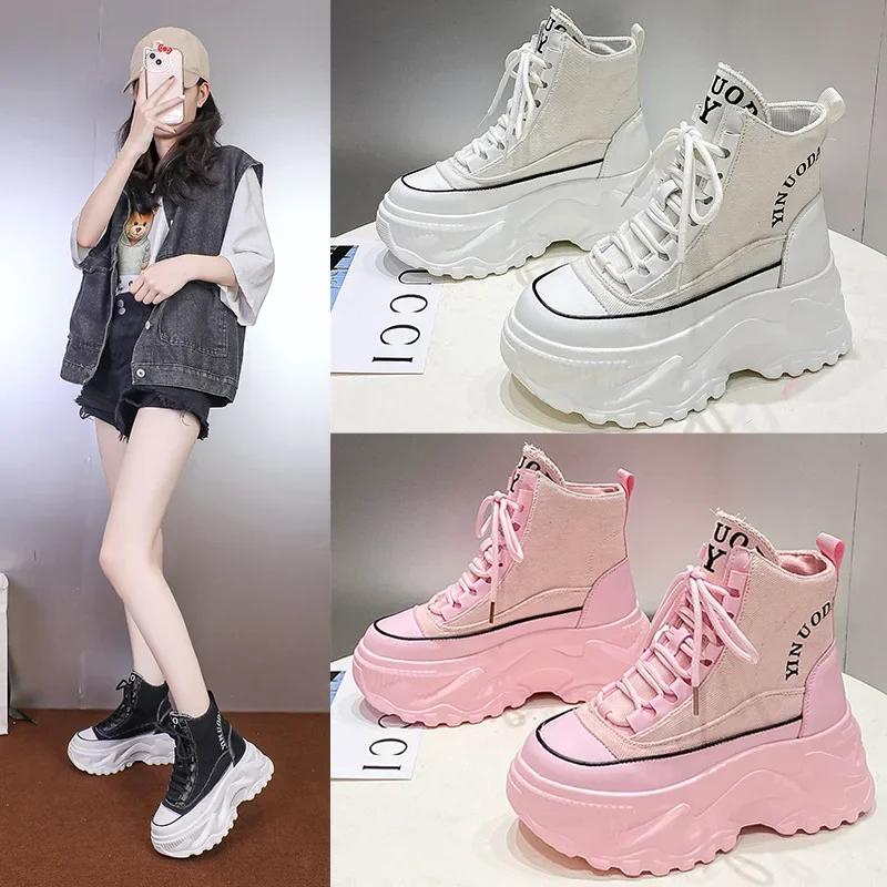 Fashion Fashion Chunky Platform Motorcycle Boots Women Autumn Winter Thick Bottom Ankle Botas Mujer White High Top Gothic Sneakers Shoes