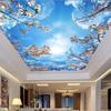 Romantisch Blauwe Lucht Witte Wolken Kersentakken Fotobehang 3D Plafond Muurschildering Woonkamer Thema Hotel Behang