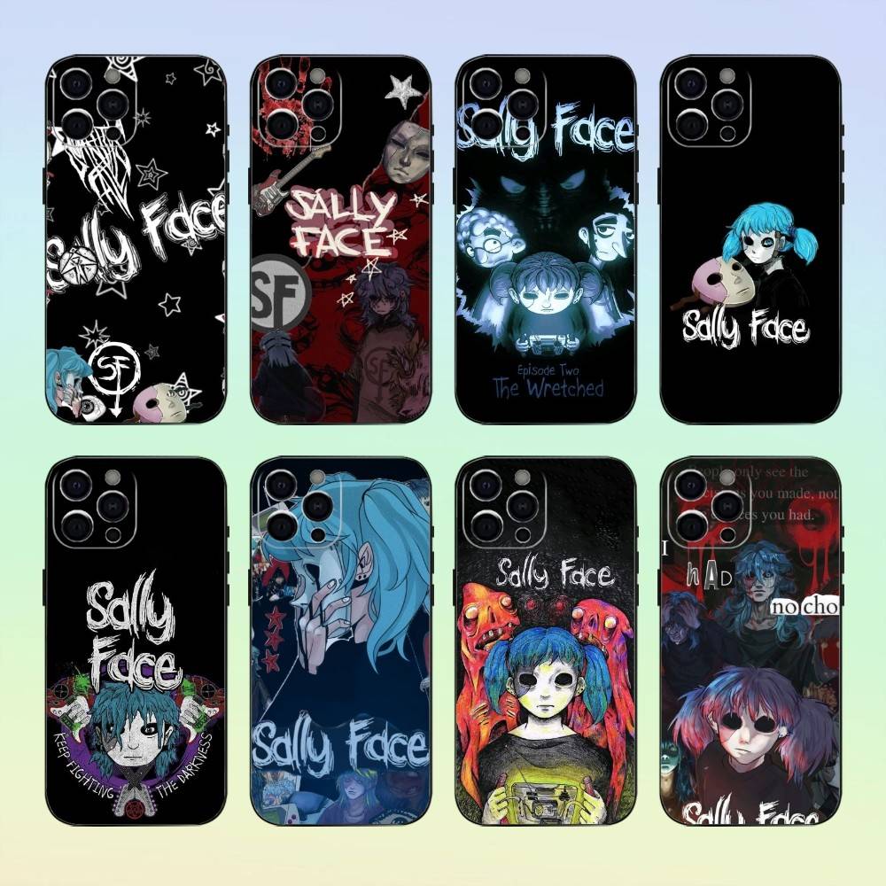 Mini Shockproof Cartoon S-Sally Face SF Phone Case For iPhone17,16,15,14,13,12,11 Plus,Pro Max Soft Black Cover