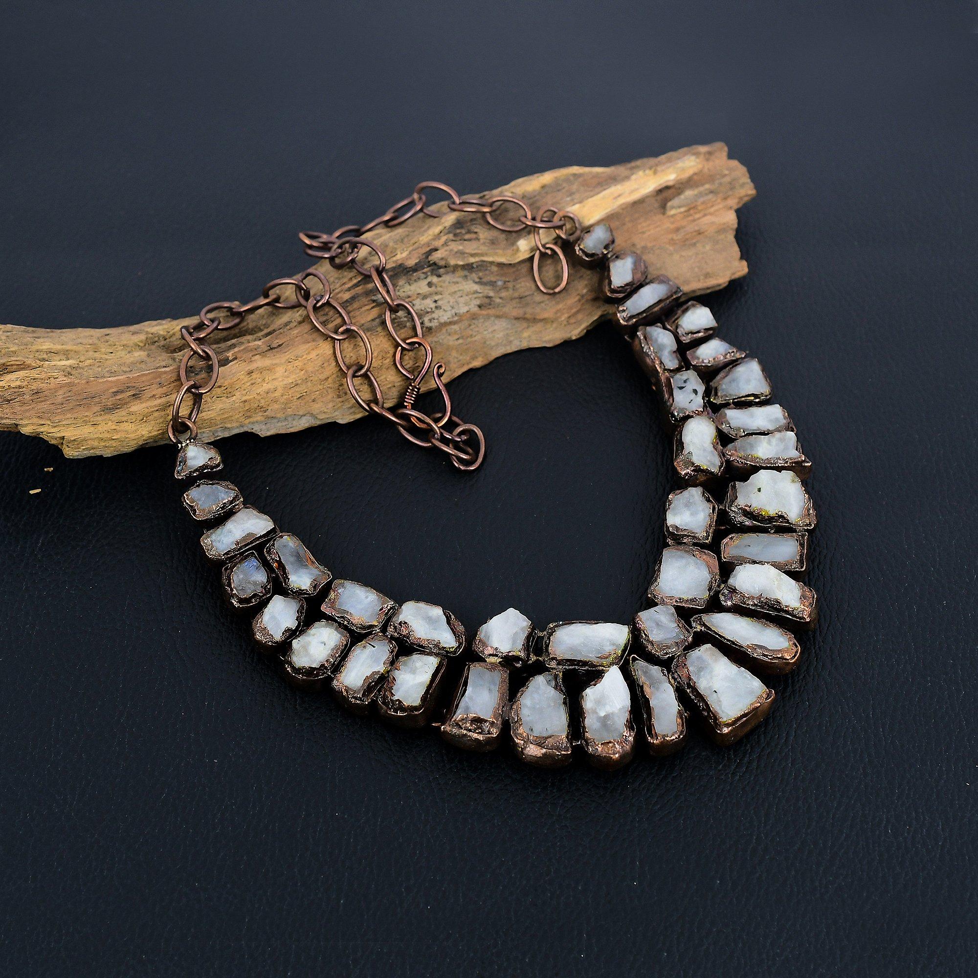 

Ammolite Necklace Gemstone Jewelry, Copper Electroformed Necklace, Adjustable Handmade Chain Necklace Gift For Wife Jewelry