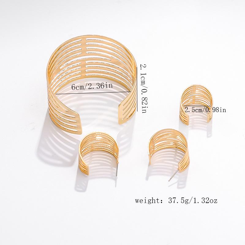 Geometric lines personalized fashion hollow ring earrings bracelet set
