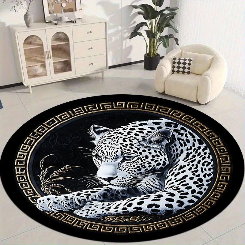 Leopardenmuster-Design Flanell-bedruckte runde Bodenteppiche sind rutschfest Geeignet für Wohnzimmer Schlafzimmer Terrasse Garten Teppiche