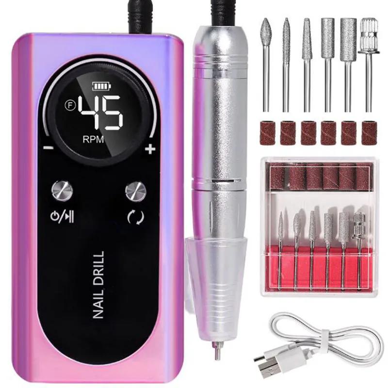 Ponceuse à ongles électrique portable professionnelle 45 000 tr/min, rechargeable, silencieuse, pour salon de manucure