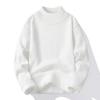 Men Fall Winter Sweater Thick Plush Lined Half-high Collar Knitted Solid Color Elastic Pullover Loose Keep Warm Work School Sweater