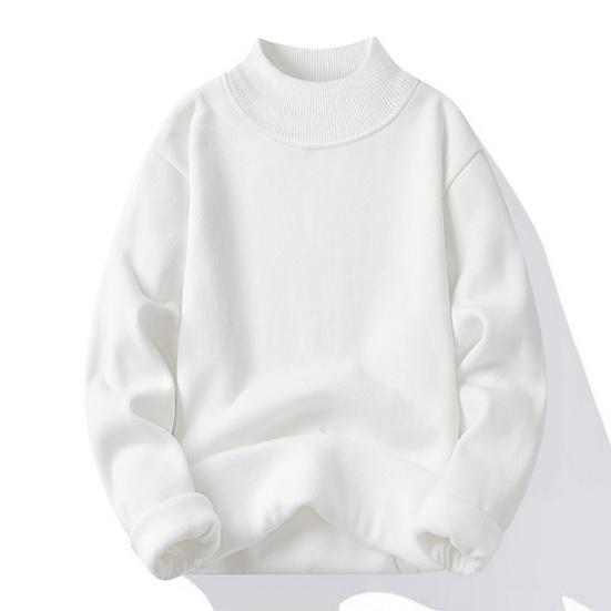 Men Fall Winter Sweater Thick Plush Lined Half-high Collar Knitted Solid Color Elastic Pullover Loose Keep Warm Work School Sweater