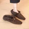 Ciabatte da donna alla moda a punta con fibbia e cinturino, mules con zeppa, calzature invernali calde e casual per donna, pantofole morbide Mujer