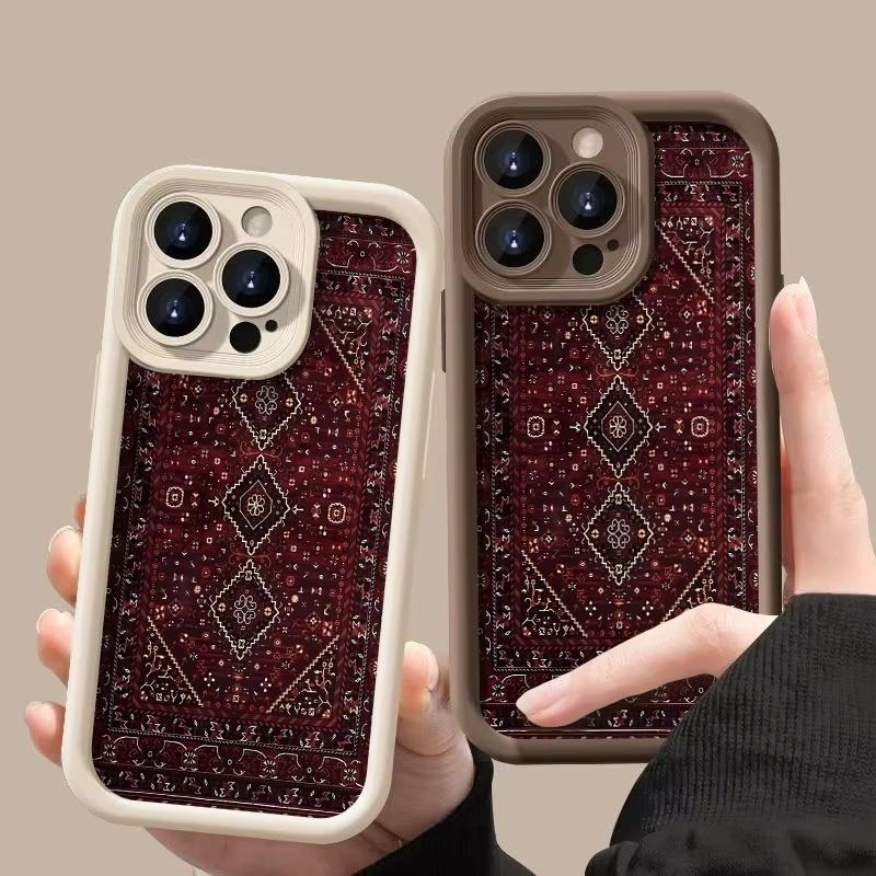 Phone Case Vintage Red Patterned Carpet Design For iPhone 17 16 Pro Max 11 13 12 14 15 Plus XS Max XR X 16E 17E Shockproof Cover