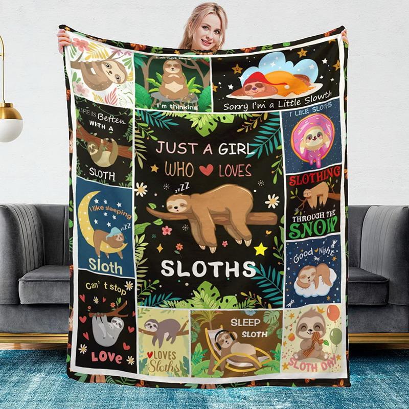 Cozy Sloth Print Plush Throw | Fluffy Animal Blanket for Couch, Bed, Travel & Camping - Kids & Adults Kawaii Pattern For Child