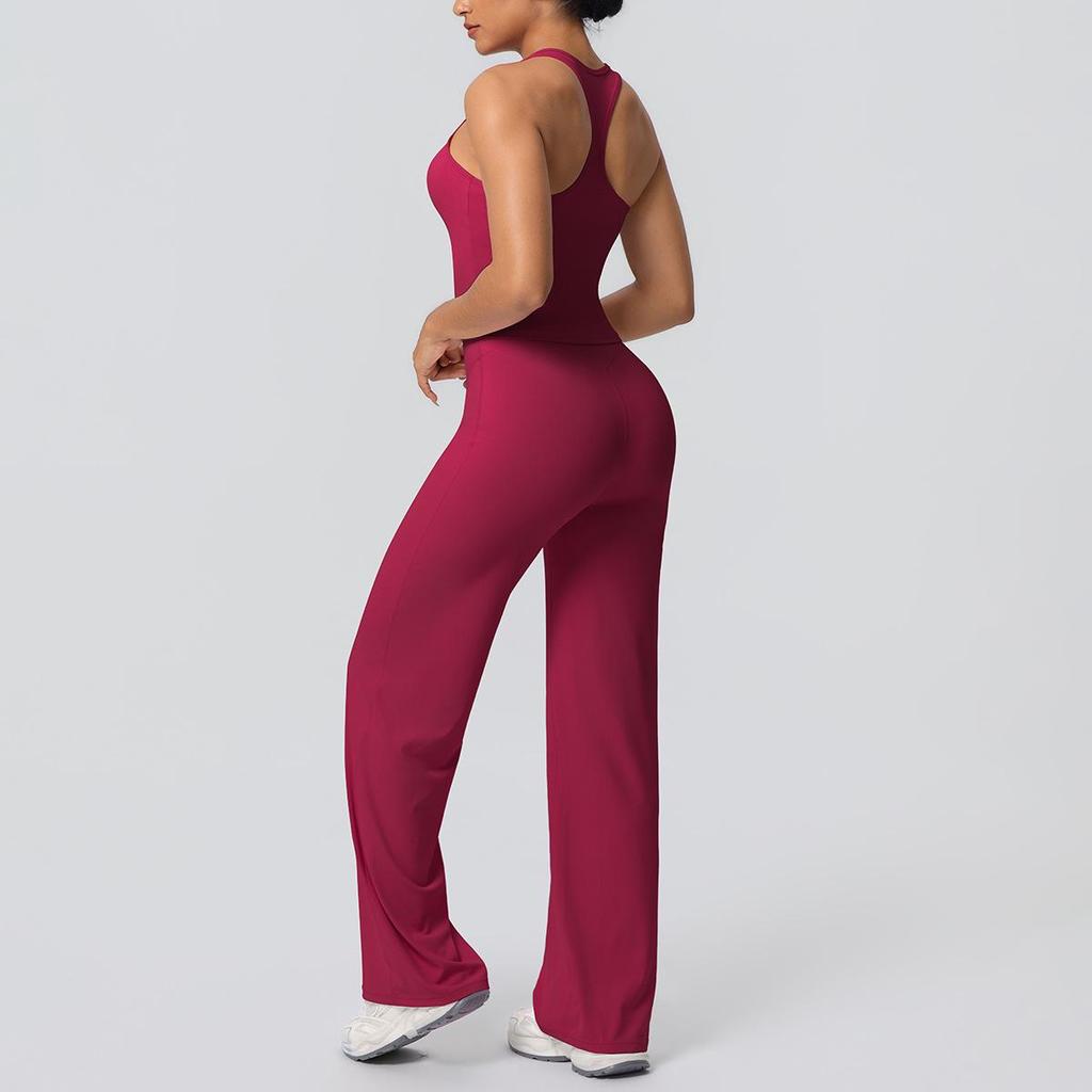 High-Waisted Yoga Set: Hip-Lifting Wide-Leg Pants & Sports Back Crop Top