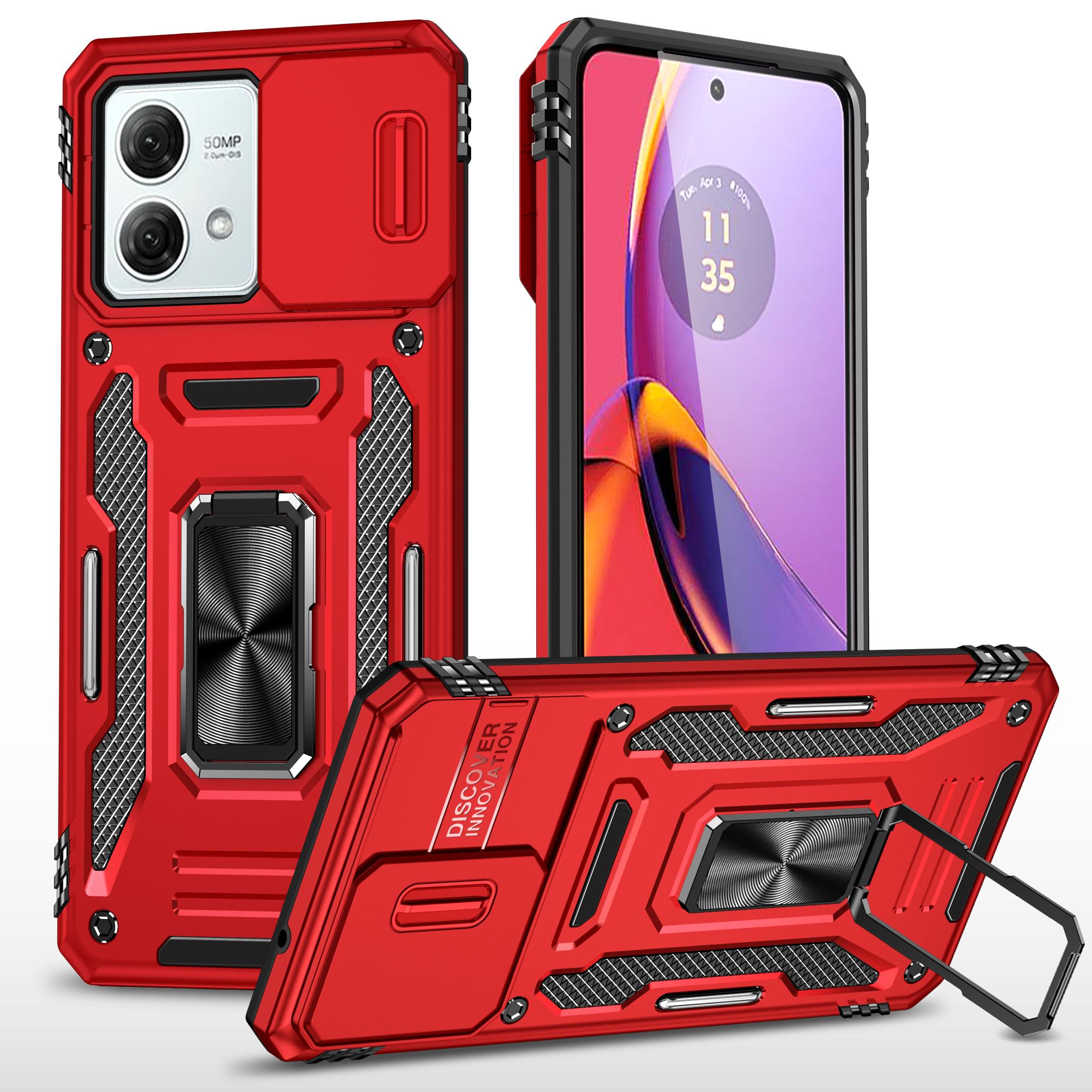 

Серия Armor Чехол для Motorola Moto G84 5G Сдвижная крышка объектива ПК+ТПУ Подставка Чехол для телефона Red