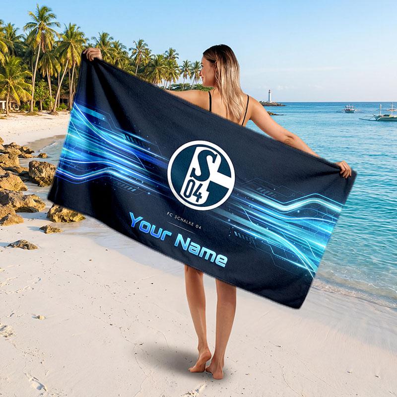 Schalke 04 FC Benutzerdefiniertes Strandtuch, Personalisierter Name Textdruck, Fußballlogo Weiches Schnelltrocknendes Handtuch Urlaubsgeschenk