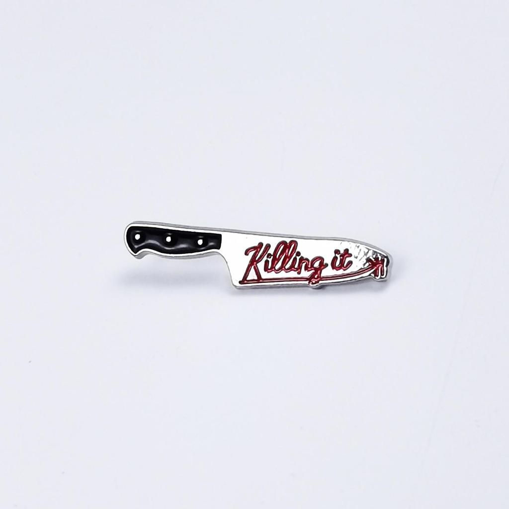 Black Cat Cartoon Knife Brooch with English Letter Design - Creative Fashion Bag Accessory Badge