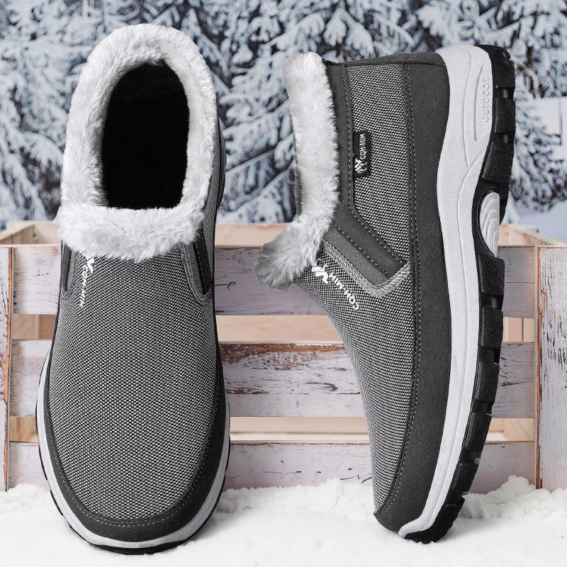 Men's Winter Fleece Lined Slip-On Fabric Shoes, Soft Sole Cold Resistant Casual Outdoor Shoes for Elderly Dads