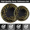 176 Pieces Black Gold Party Dinnerware Set Black Golden Dot Disposable Party Dinnerware Plate 7" 9"Napkins Cups Paper Gold Plas
